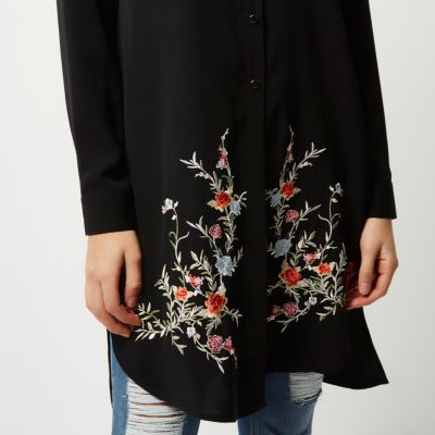 Black embroidered longline shirt